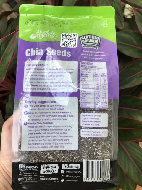 ✅ [CAM KẾT CHÍNH HÃNG] Hạt Chia ÚC 400g Absolute Organic Chia Seeds 400gram TÍM  DATE 11/2020 - Chia 400g- chia 400g