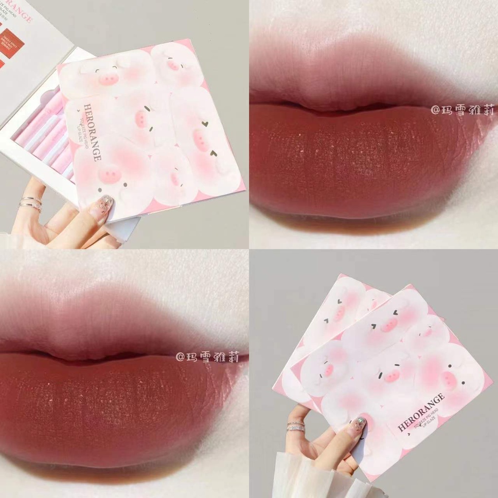 Set 6 Son Kem Màu Lì Mịn Màng Lâu Trôi Không Khô Môi Herorange