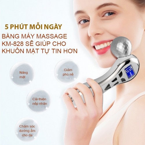 [Mã 254FMCGSALE giảm 8% đơn 500K] Máy massage nâng cơ mặt điện xung 4D KM-828 - Pin sạc