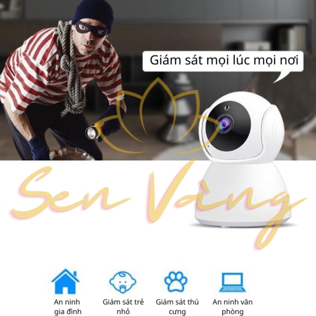 Camera ban đêm Camera robot V380 không dây wifi, Giám sát chuyển động, Có còi báo động, xoay 360 độ