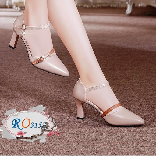 [Freeship] Giày sandal nữ cao gót 6cm hàng hiệu rosata hai màu đen da ro315