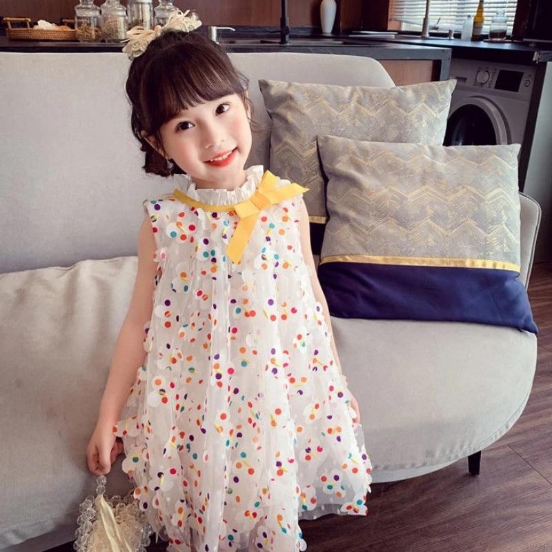 Đầm Sát Nách Phối Lưới Xinh Cho Bé Gái 1-6 Tuổi