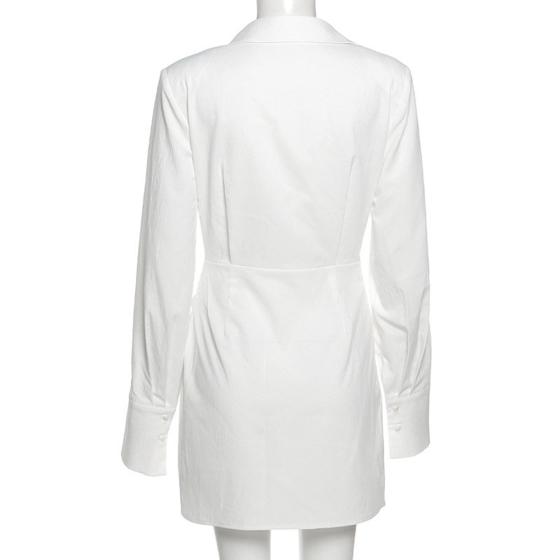 Đầm Tay Dài Cổ Bẻ Màu Trơn Thiết Kế Thanh Lịch Cho Phái Nữ