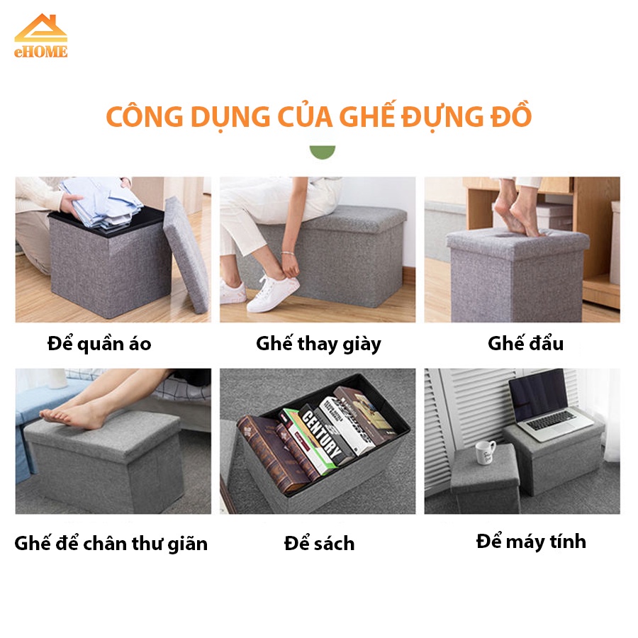 Ghế ngồi kiêm thùng đựng đồ, bọc vải decor phòng khách màu xám