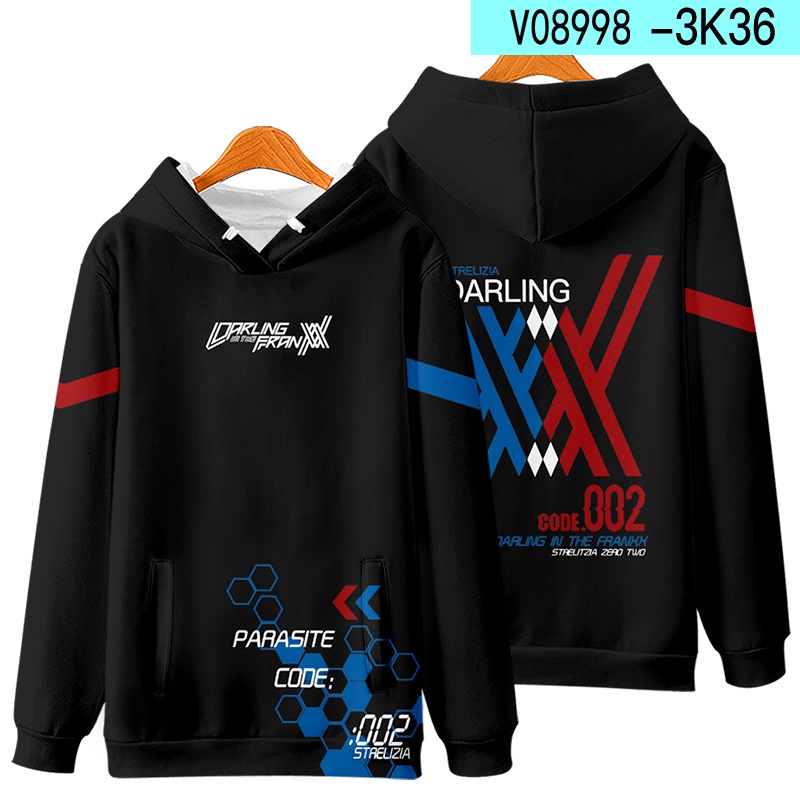 Áo Khoác Đen Chui Đầu Cỡ Lớn Có Khóa Kéo Hình Darling In The Franxx Girl Zero Two Cho Trẻ Em