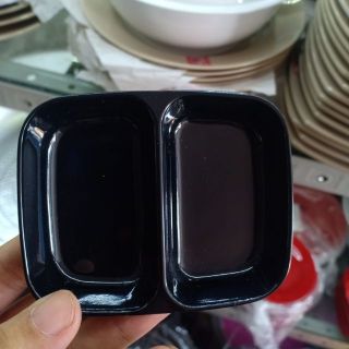 5 đĩa nhựa đen đựng gia vị chấm 2 ngăn