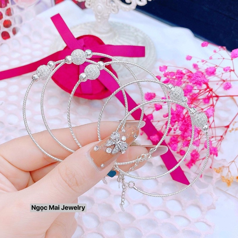 Lắc tay bạc dàng kiềng mix bi đá nhẹ nhàng sang trọng - Ngọc Mai Jewelry
