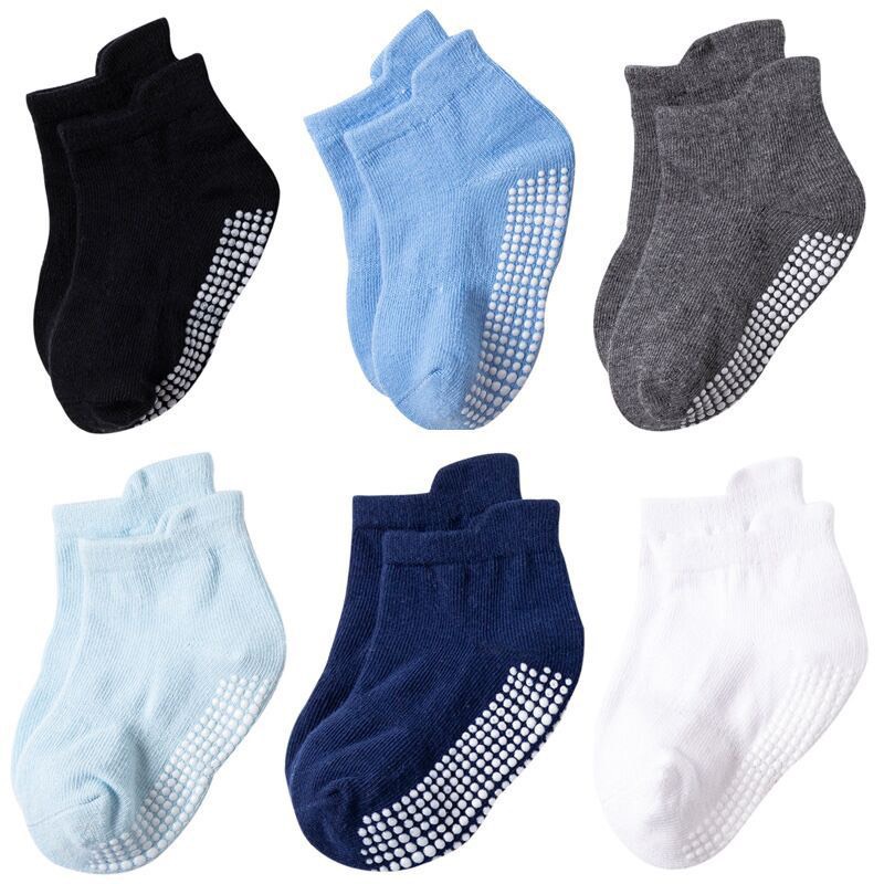 Set 3 đôi tất chống trượt cổ ngắn bé trai bé gái màu trơn chất cotton cho bé