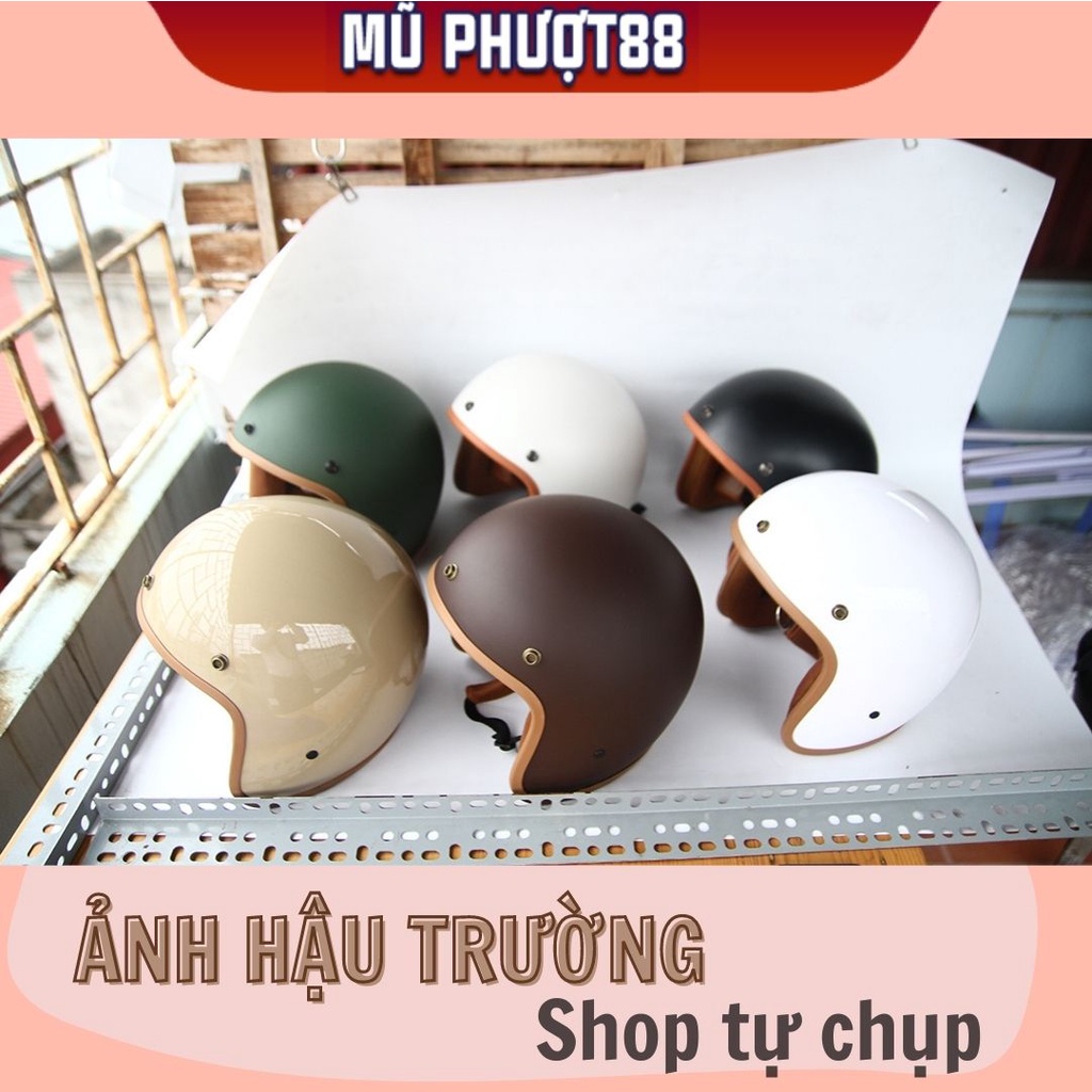 Mũ bảo hiểm 3/4 đầu viền nâu màu trơn đủ màu classic, lót màu cao cấp đi phượt