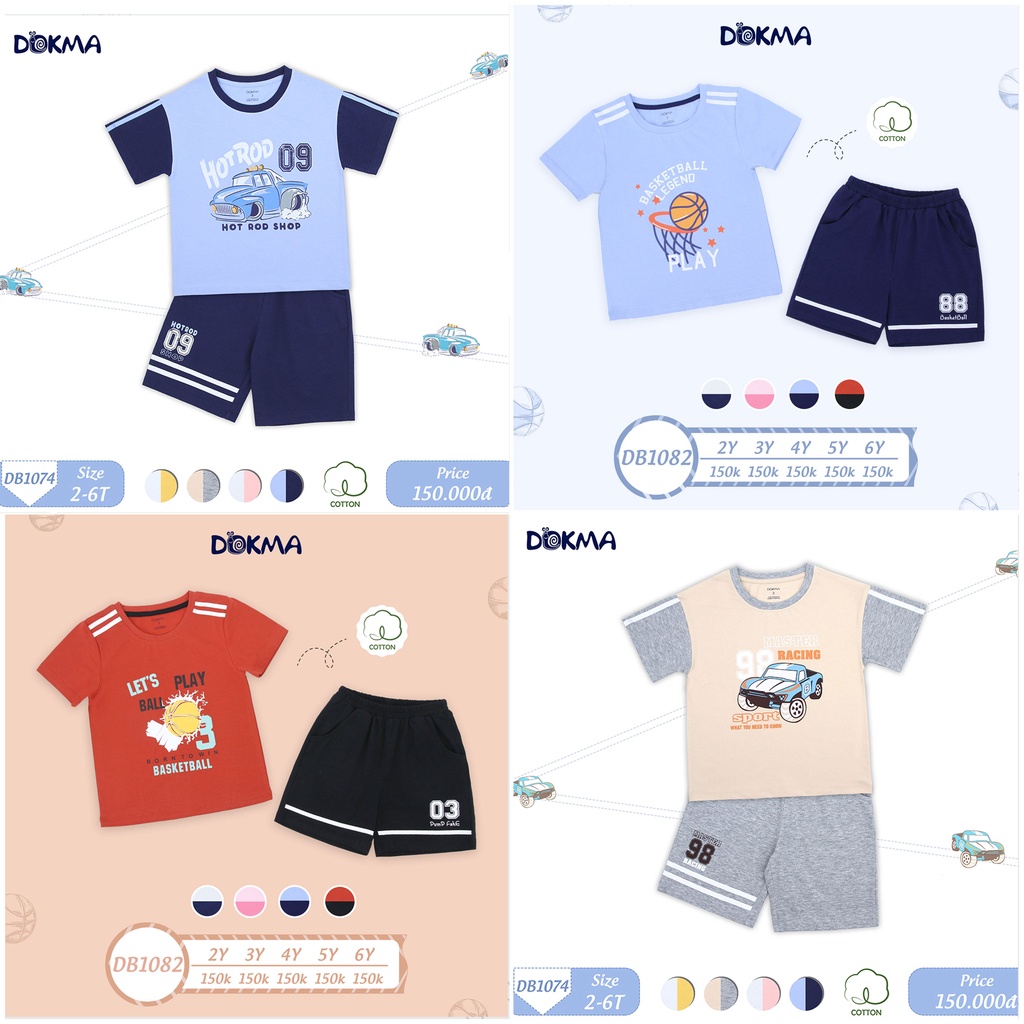 (2 tuổi) Bộ cộc tay bé trai Dokma - Chất cotton hữu cơ mềm mịn, thoáng mát (DB1082 - DB1074)