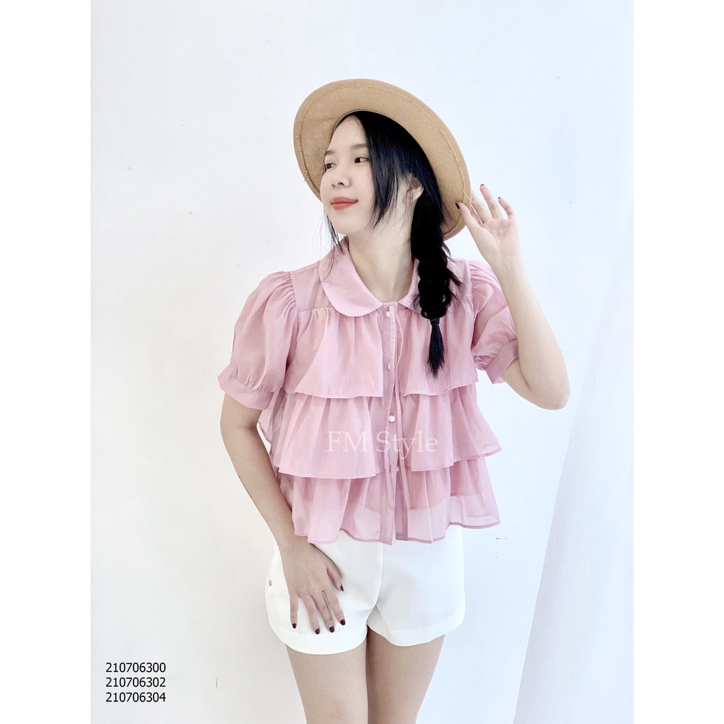 Áo kiểu nữ FM Style công chúa chất voan cổ bèo kèm nút ngọc thời trang bánh bèo 3 size S M L mày sắc dễ thương 220222400