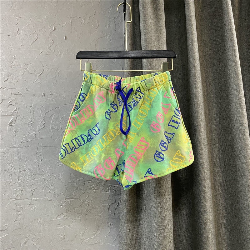 Jiashucheng Quần Short Chữ A Ống Rộng In Chữ Nhiều Màu Sắc Phong Cách Hong Kong Thời Trang Mùa Hè Mới Cho Nữ