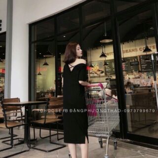Đầm suông thun cổ V