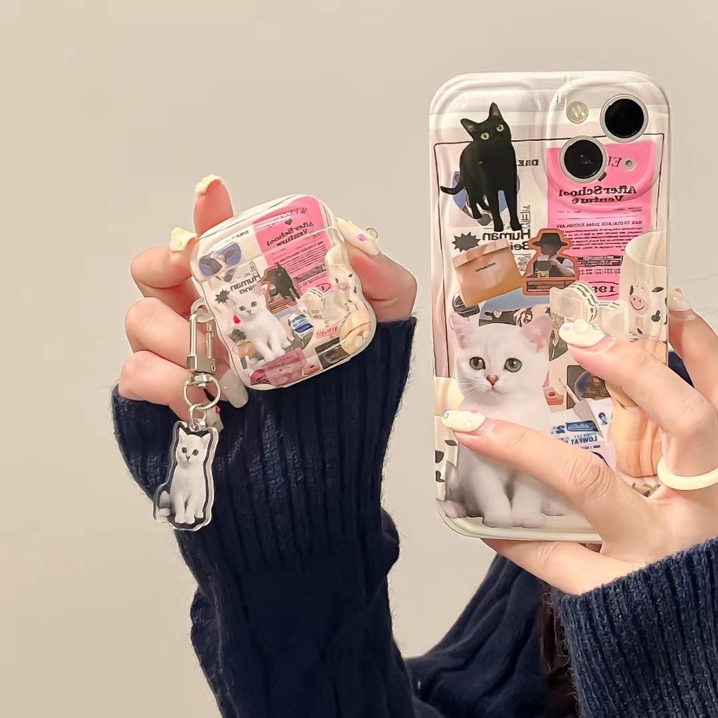Ốp Vỏ Bảo Vệ Hộp Sạc Tai Nghe AirPods Pro2 2022 1 2 3 Pro Hình Chú Mèo Dễ Thương Kèm Dây Đeo Tiện Dụng