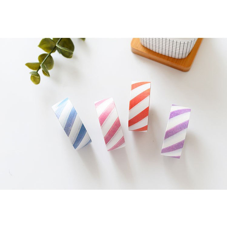 Set 4 washi tape chấm bi và kẻ sọc nhiều màu sắc