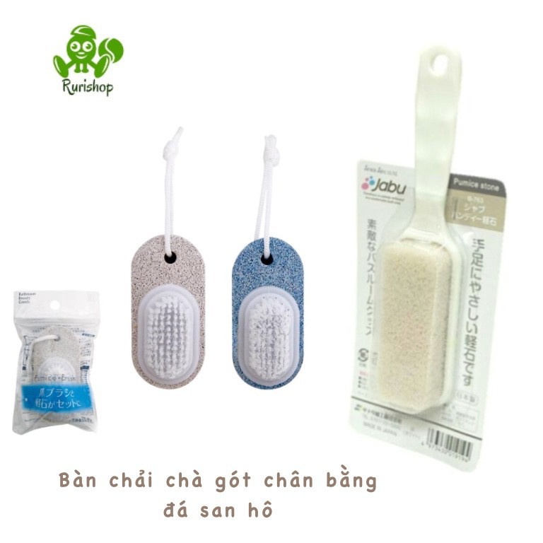 Bàn chải chà gót chân Nhật bằng đá san hô/ Đá chà gót chân kèm bàn cọ móng