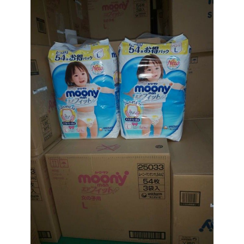 Bỉm dán/quần Moony NB90/S84/M64/L54/XL44/M58/L44/XL38/XXL26