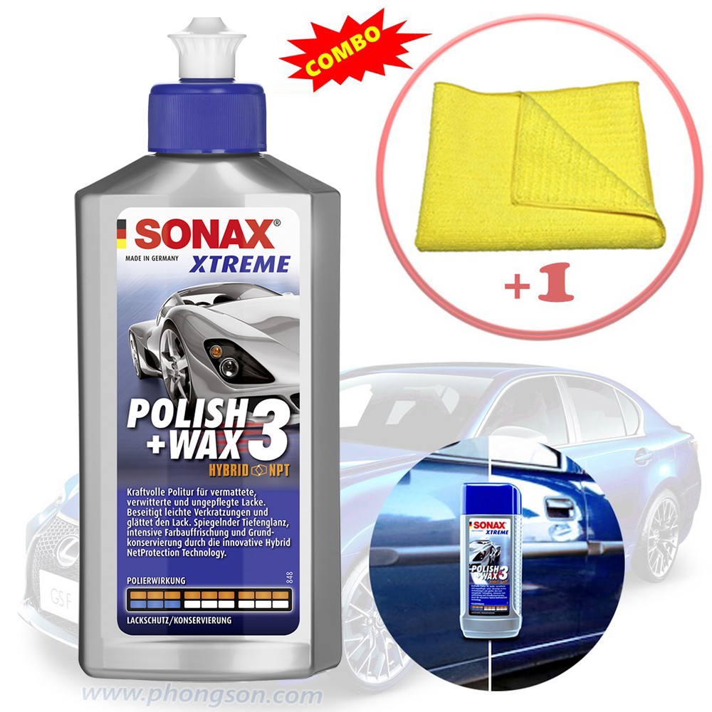 Đánh bóng xóa xước Sonax Wax 3 250ml và Khăn siêu sợi Microfiber 4040