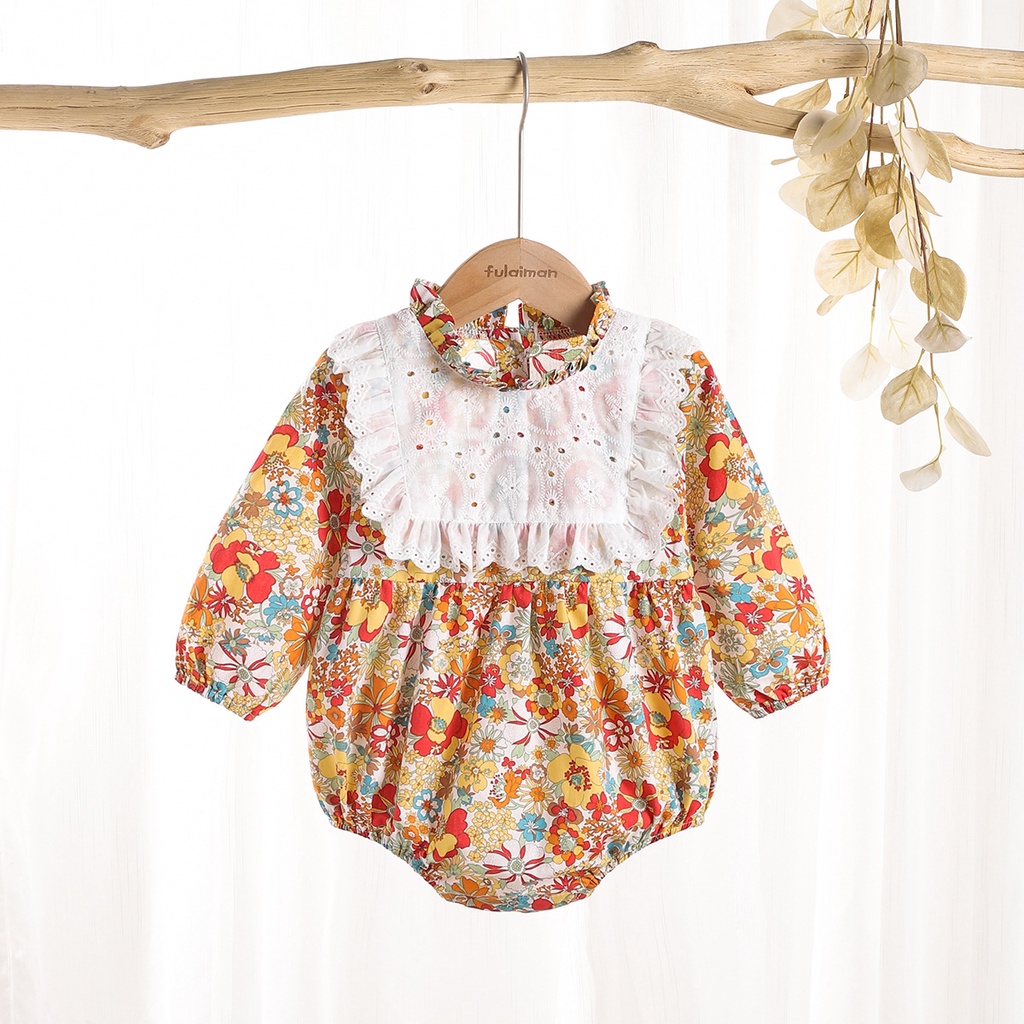 Jumpsuit Tay Dài Hoạ Tiết Hoa Cho Bé Gái