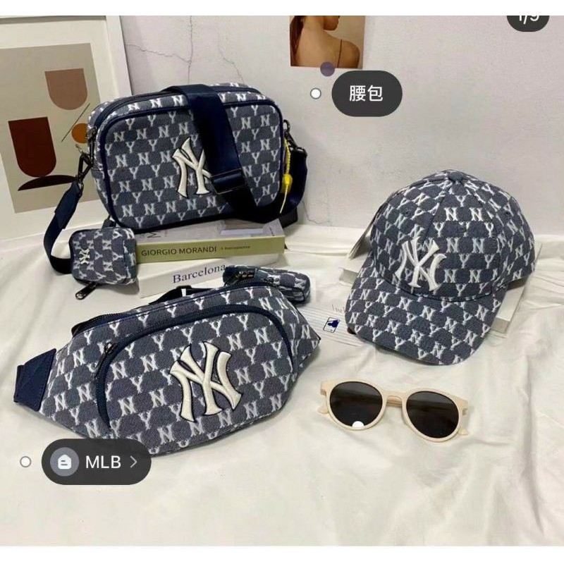 Set túi đeo chéo bao tử NY jeans xanh vải chất chơi