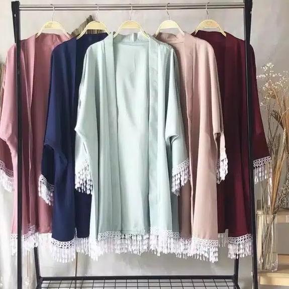Afi - VC - Áo Khoác Cardigan Dáng Dài Tua Rua Viền Ren