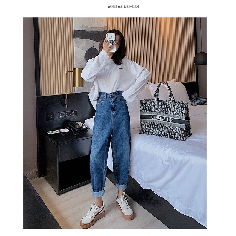 Quần jean baggy nữ màu xanh đậm thương hiệu Aldore Jean phong cách học sinh Ullzzang MS007