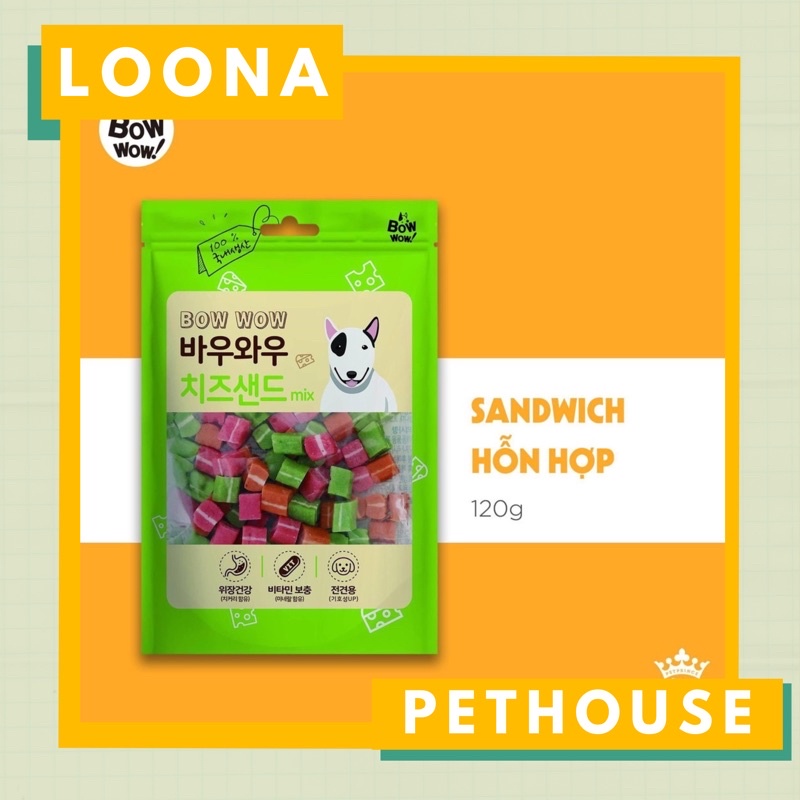 Snack BOW WOW Sandwich hỗn hợp 120g cho chó