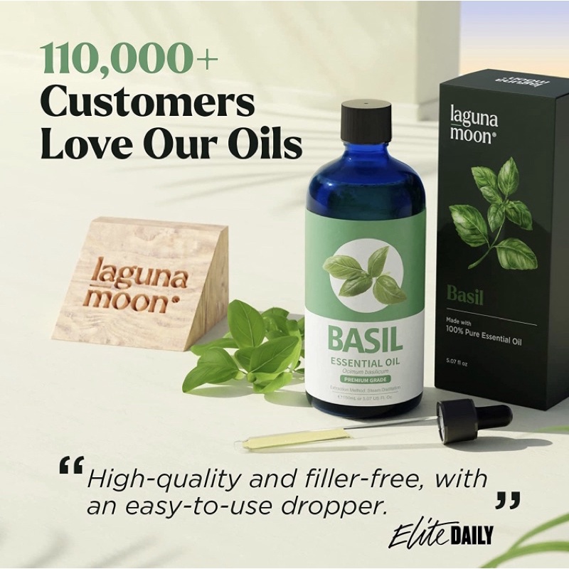 Tinh dầu húng quế hữu cơ Organic Lagunamoon Basil Essential Oil 150ml USA