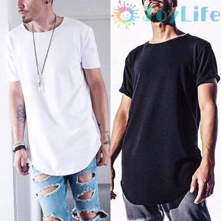 Mens Plain Cotton Short Sleeve T-shirt Tops Crew Neck Comfy Loose Long Basic Tee