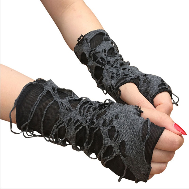 Fashion Halloween Beggar Black Ripped Punk Dark Festival Hole Gloves