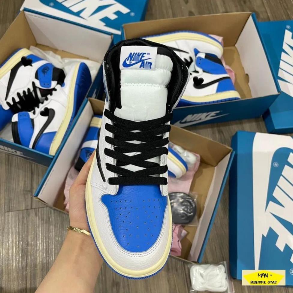Giày thể thao Jordan 1 High OG SP Fragment x Travis Scott cổ cao màu xanh trắng cực hot, siêu phong cách | BigBuy360 - bigbuy360.vn