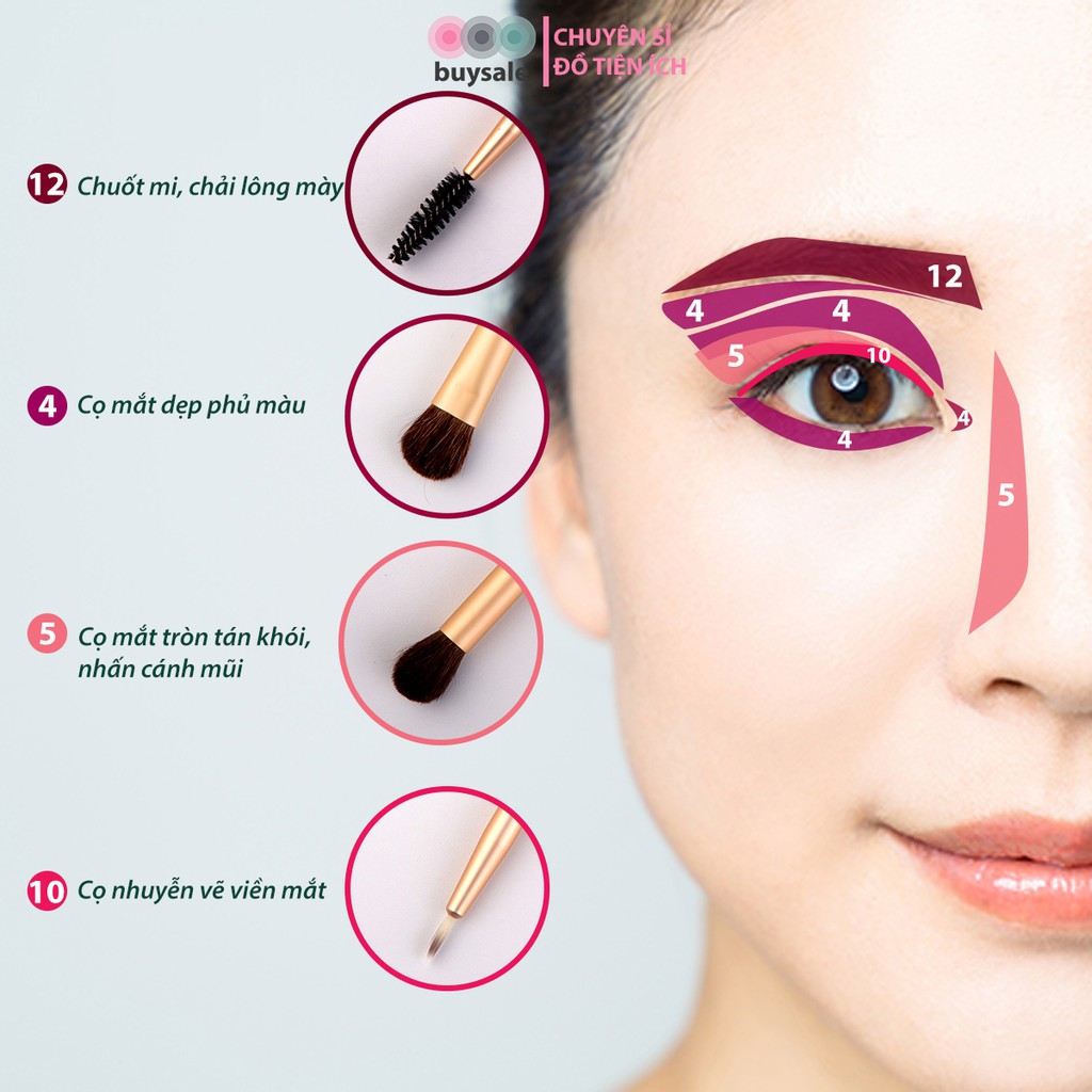 Bộ 12 cọ trang điểm cá nhân có bao da bảo quản - buysale - BSPK167
