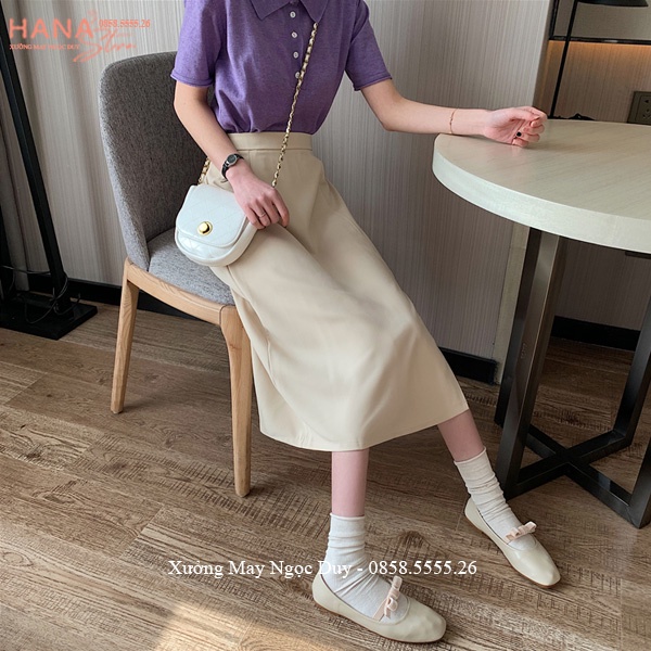 Chân váy dài xẻ tà trước Ulzzang kiểu Hàn Quốc qua đầu gối khóa sau cạp lưng cao có quần trong mặc công sở đi biển học