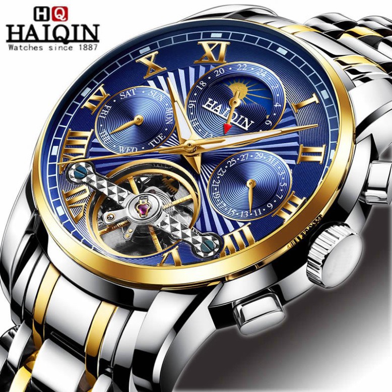 Đồng Hồ Cơ Nam Automatic Chính Hãng HAIQIN Dây Thép Cao Cấp Chạy Full Kim