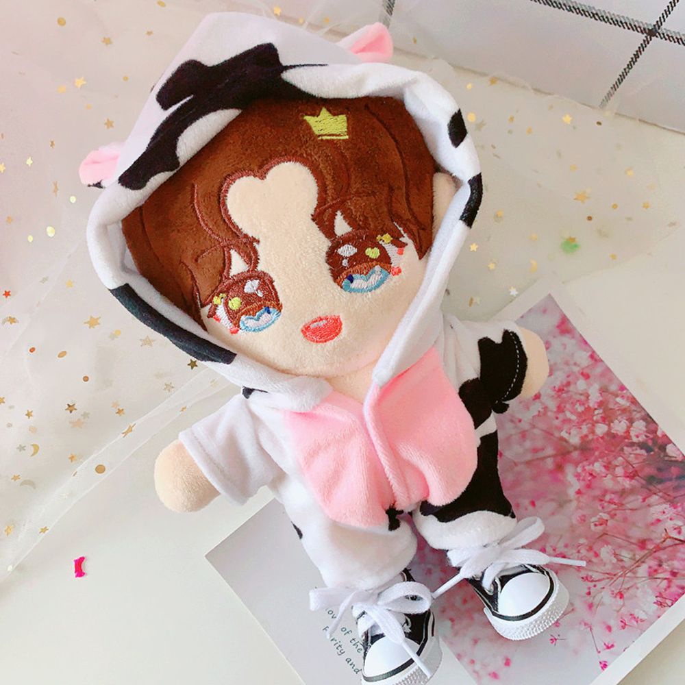 Bộ áo liền quần/ giày canvas họa tiết hoạt hình đáng yêu cho búp bê thần tượng Kpop Hàn Quốc nhồi bông 20cm