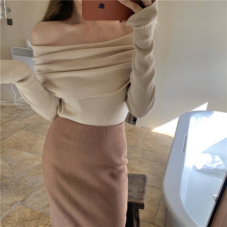 Áo trễ vai len tăm cực xinh, phong cách Hàn Quốc sexy hotrend