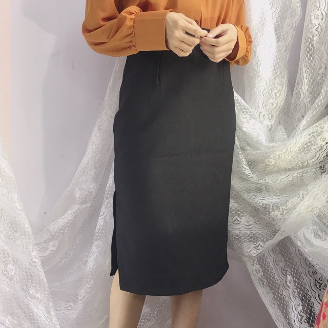 Chân váy công sở dài bigsize xẻ tà màu đen dài 63cm [size từ 48-85kg] | BigBuy360 - bigbuy360.vn