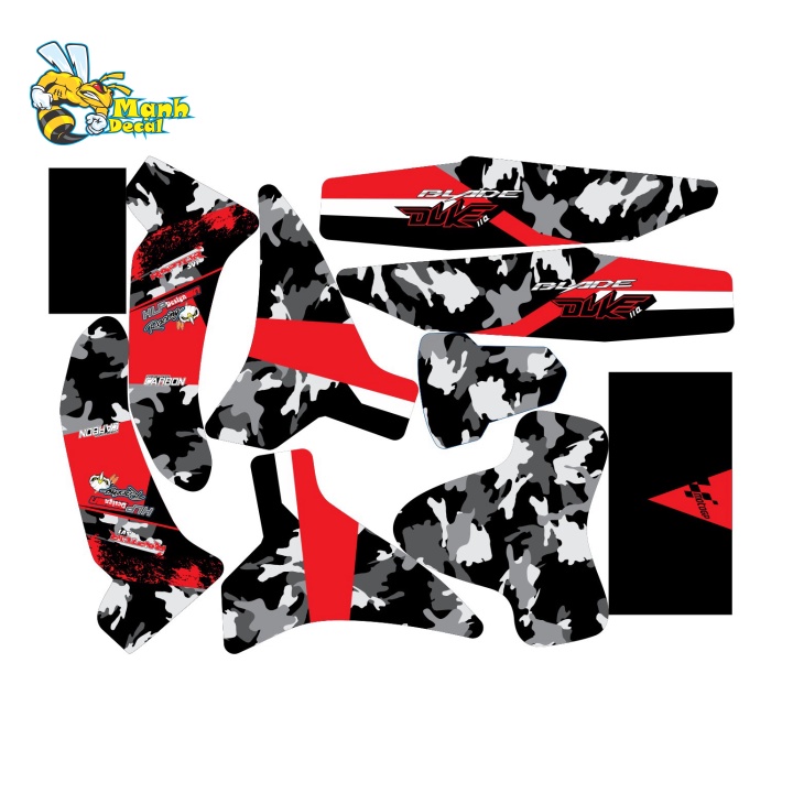 TEM TRÙM WAVE BLADE 110 CAMO DUKE ĐỎ ĐEN [Mạnh Decal]