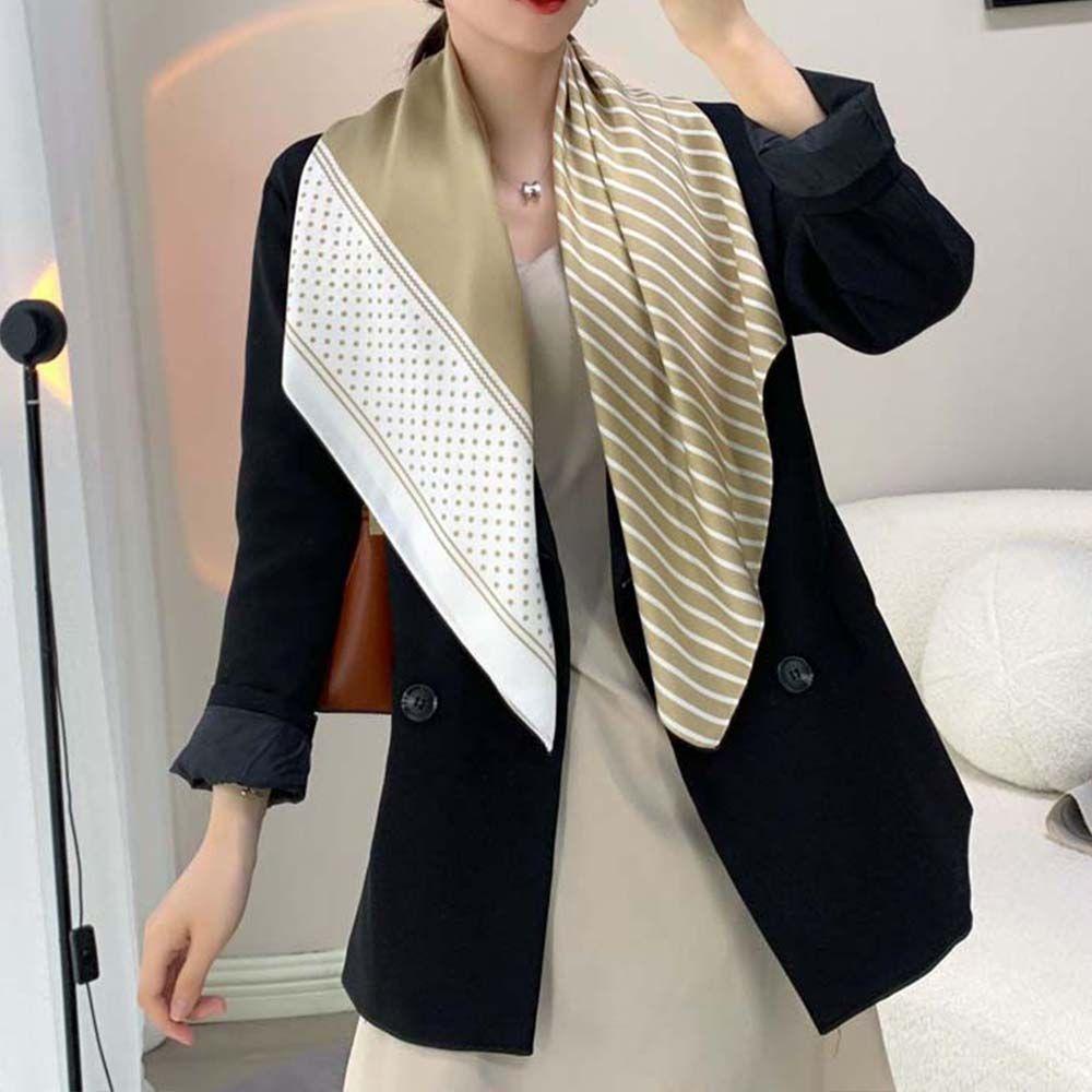 Khăn Choàng Cổ Vải Lụa Kẻ Sọc Thời Trang Xuân Hè Cho Nữ