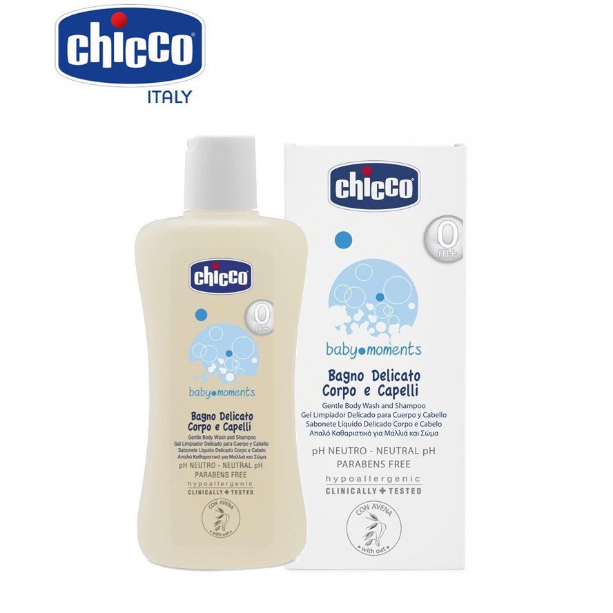 Sữa tắm gội chiết xuất từ hoa cúc/ yến mạch 2in1 cho bé 200ml Chicco Ý