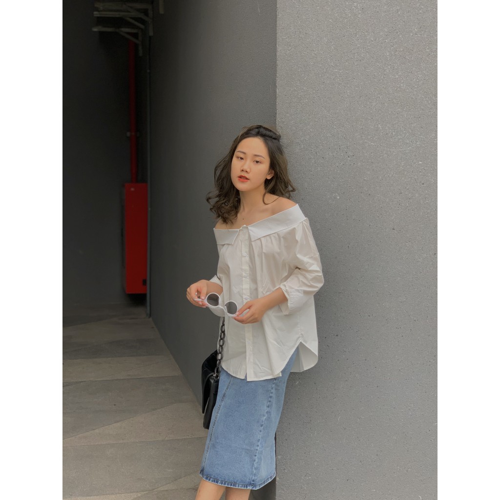chân váy jeans dáng dài đai cài cúc SK98 1994closet | BigBuy360 - bigbuy360.vn