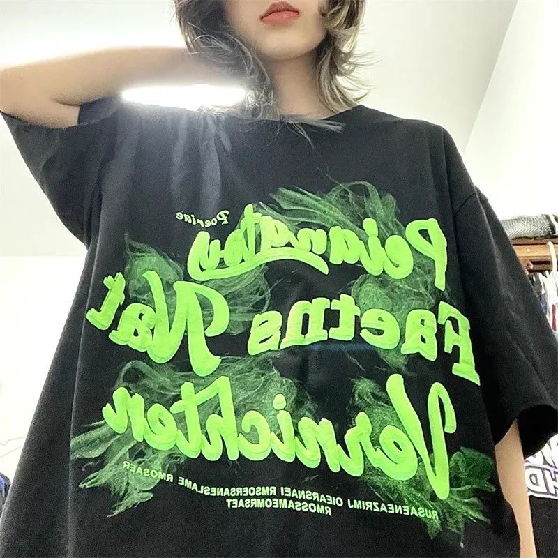 Áo thun cotton ngắn tay dành cho nữ phong cách Mỹ retro thời trang in chữ