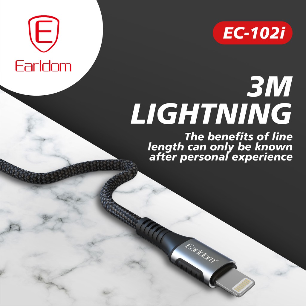 Cáp sạc bọc dù, hỗ trợ sạc nhanh 2.5A Earldom EC – 102 chính hãng