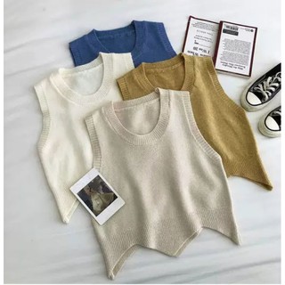 Áo gile cổ tròn gấu trám