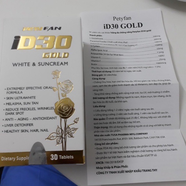 Viên uống trắng da, giảm nám, chống nắng, chống lão hóa PETYFAN ID30- Dr. Hương
