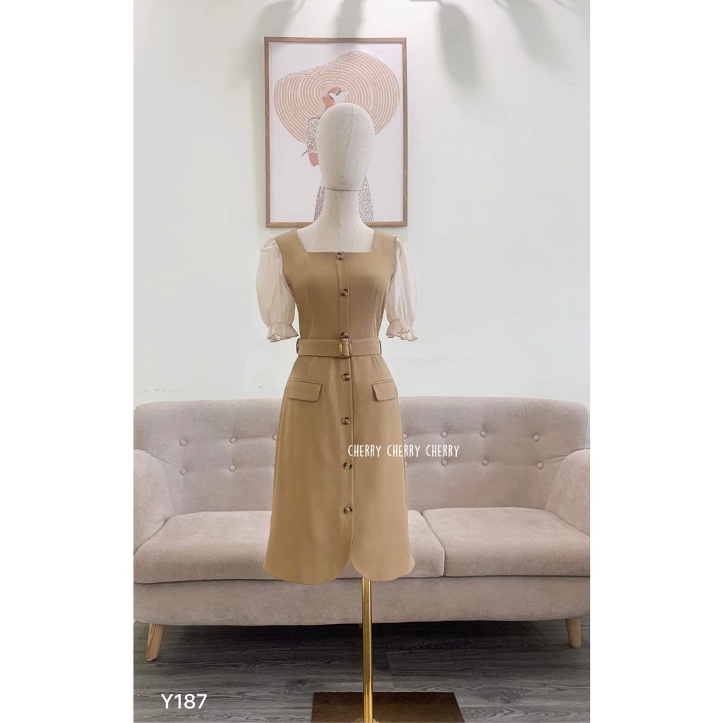 Váy văn phòng đai eo tay phối Y187