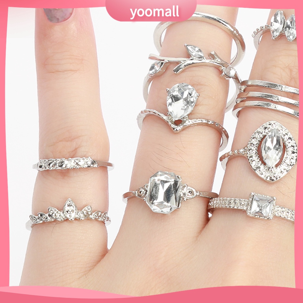 Yomall♡ Bộ 15 Nhẫn Hợp Kim Đính Đá Phong Cách Bohemian Thời Trang Cho Nữ