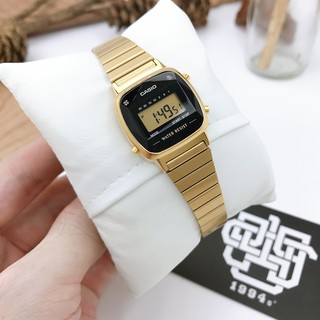 Đồng hồ cặp Casio A159WAD-1 / LA670WAD-1 đính kim cương, chống nước 50m, dây thép không gỉ, hàng chính hãng