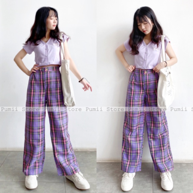 Quần ống rộng Culottes kẻ Caro suông dài (ảnh thật camera thường cuối cùng) | BigBuy360 - bigbuy360.vn