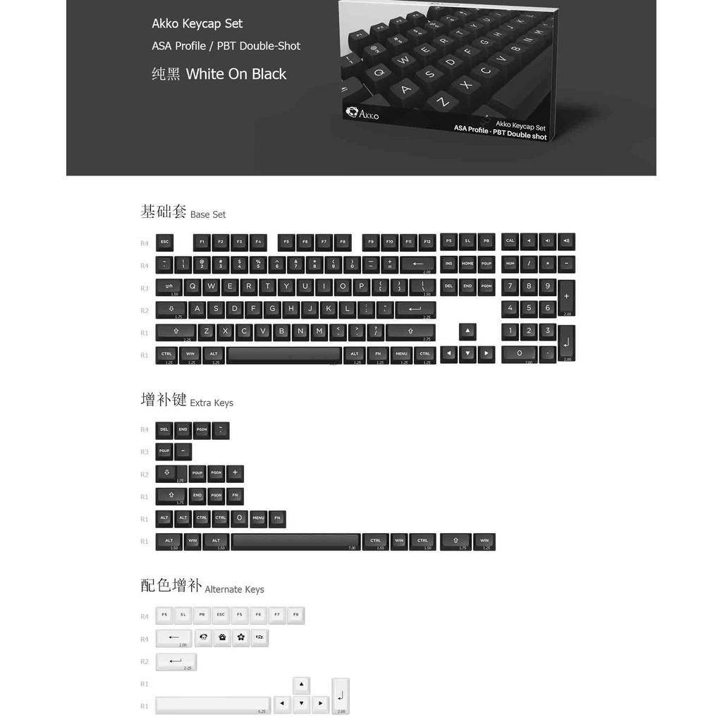Bộ nút bàn phím cơ AKKO Keycap Black on White / White on Black BoW